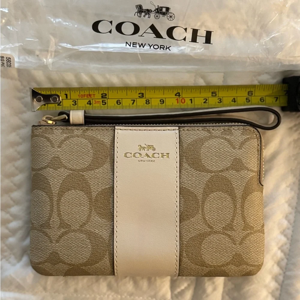 Coach Tan and Cream Signature Wristlet - Picture 2 of 7